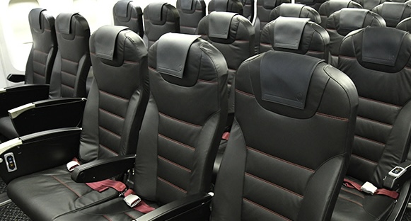 a row of black seats